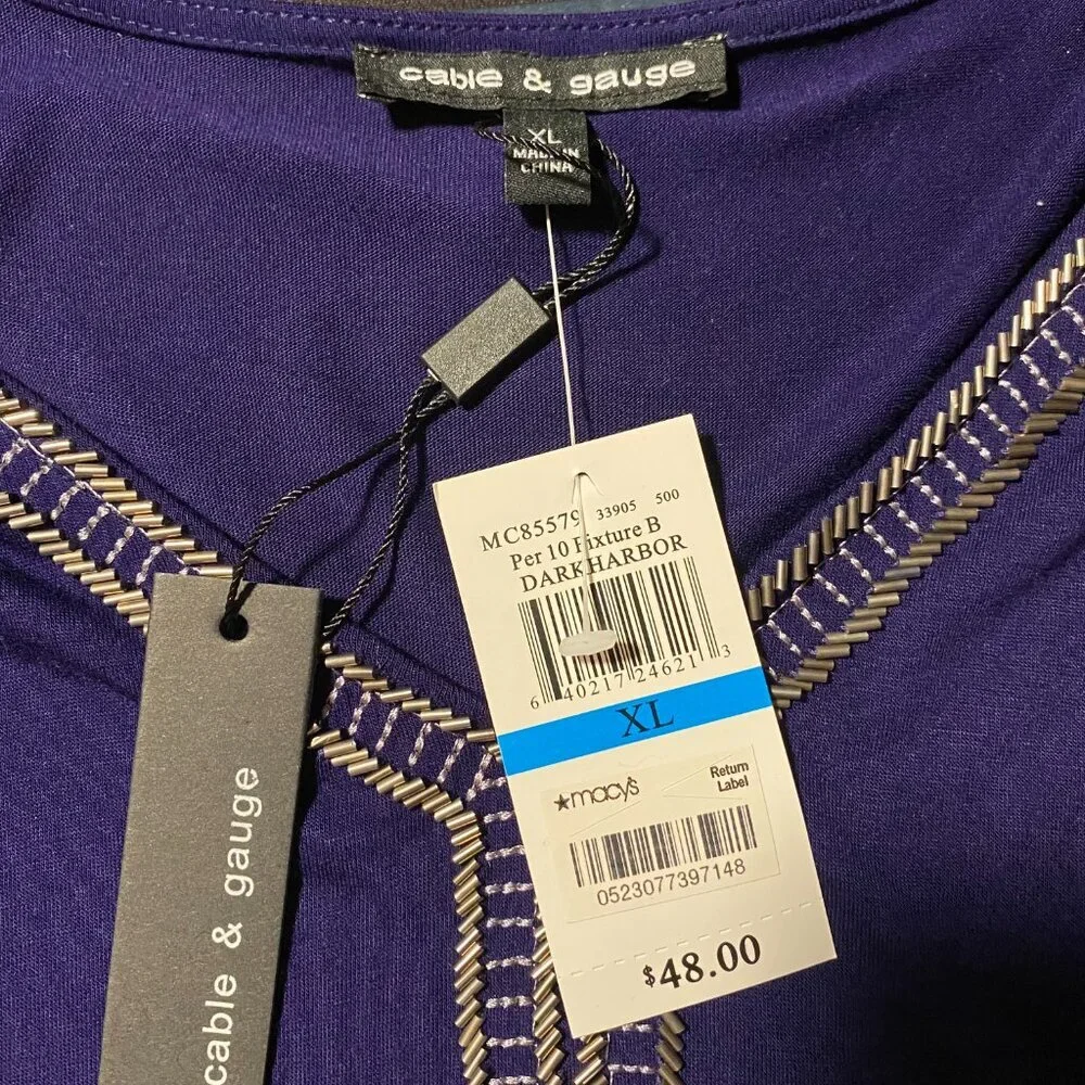 NWT Cable & Gauge Purple Embellished Blouse Size XL - Picture 8 of 8